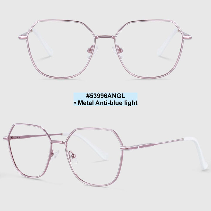 CCspace Unisex Full Rim Polygon Oval Alloy Frame Eyeglasses 53996 Full Rim CCspace pink white