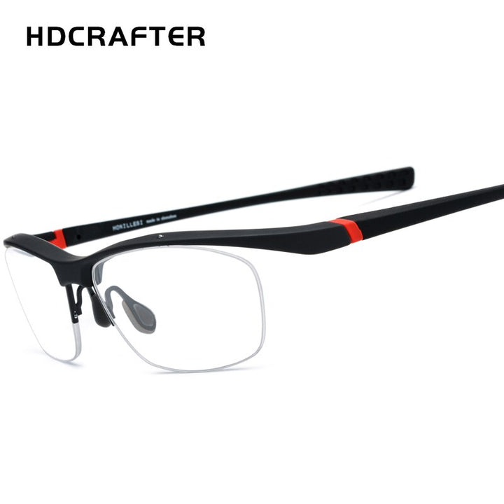 Hdcrafter Men's Semi Rim Rectangle TR 90 Sports Frame Eyeglasses 7027 Full Rim Hdcrafter Eyeglasses black
