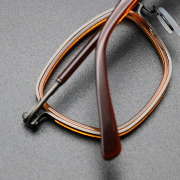 Gatenac Unisex Full Rim Square Acetate Titanium Frame Eyeglasses Gxyj544 Full Rim Gatenac