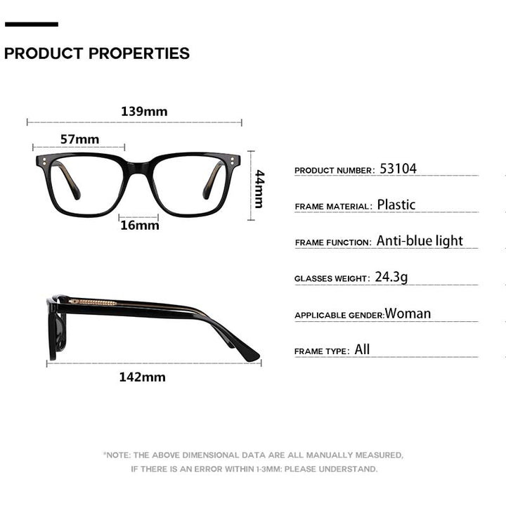 CCspace Unisex Full Rim Square Tr 90 Titanium Rivet Frame Eyeglasses 53104 Full Rim CCspace