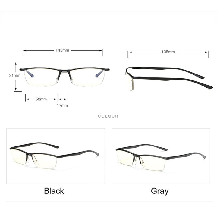Hdcrafter Unisex Semi Rim Rectangle Titanium Frame Eyeglasses Lv130 Semi Rim Hdcrafter Eyeglasses
