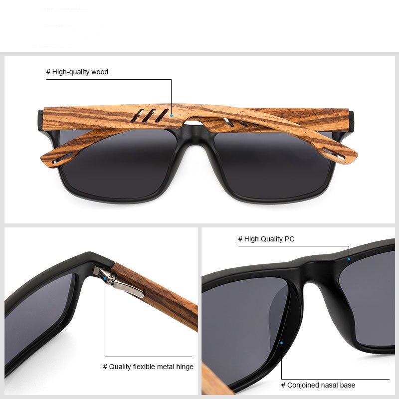 Yimaruili Unisex Full Rim Rectangular Wooden Frame Polarized Lens Sunglasses 8016 Sunglasses Yimaruili Sunglasses