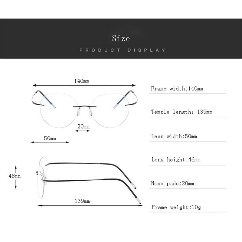Hdcrafter Unisex Rimless Polygon Round Titanium Frame Eyeglasses 6001-6002 Rimless Hdcrafter Eyeglasses