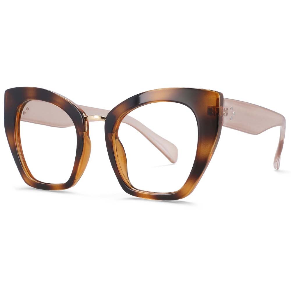 CCspace Unisex Full Rim Oversized Cat Eye Resin Frame Eyeglasses 54045 Full Rim CCspace leopard tea
