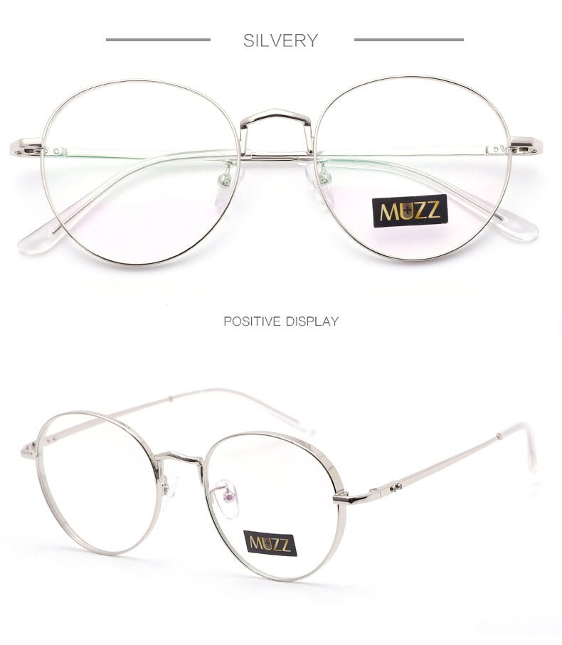 Muzz Unisex Full Rim Round Titanium Frame Eyeglasses 3388 Full Rim Muzz Silver