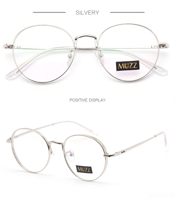 Muzz Unisex Full Rim Round Titanium Frame Eyeglasses 3388 Full Rim Muzz Silver