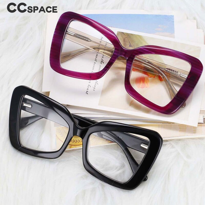 CCspace Unisex Full Rim Oversized Square Cat Eye Acetate Frame Eyeglasses 54066 Full Rim CCspace