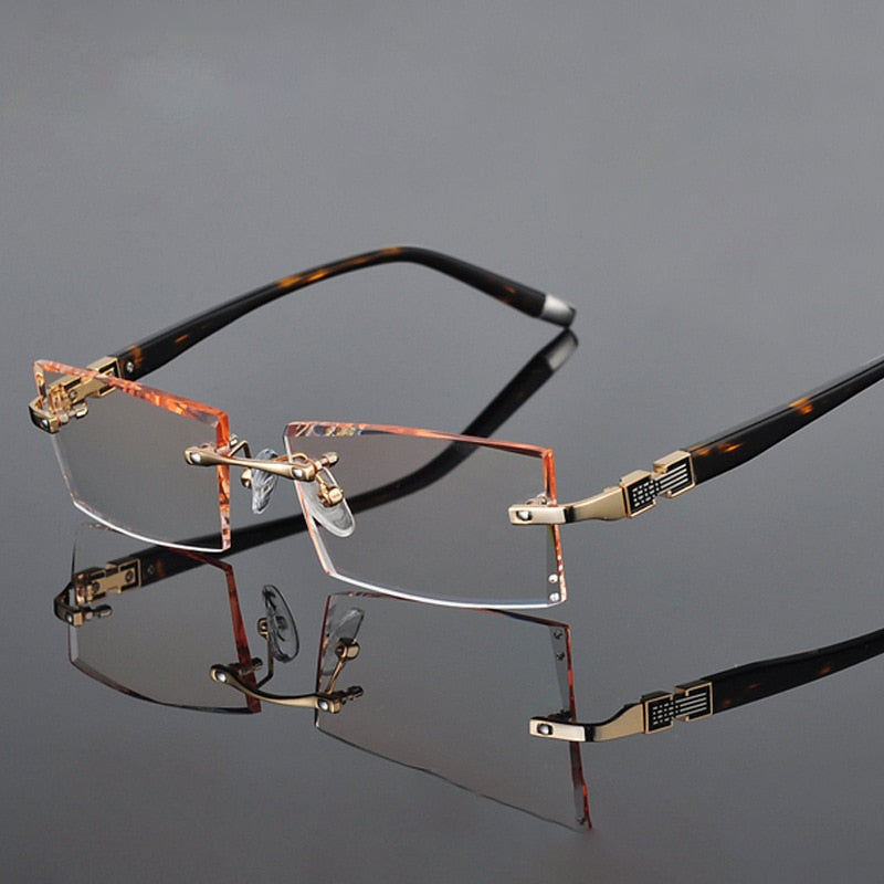 Reven Jate 58050 Alloy Rimless Diamond Cutting Man Glasses Frame Eyeglasses Men Eyewear Rimless Reven Jate golden