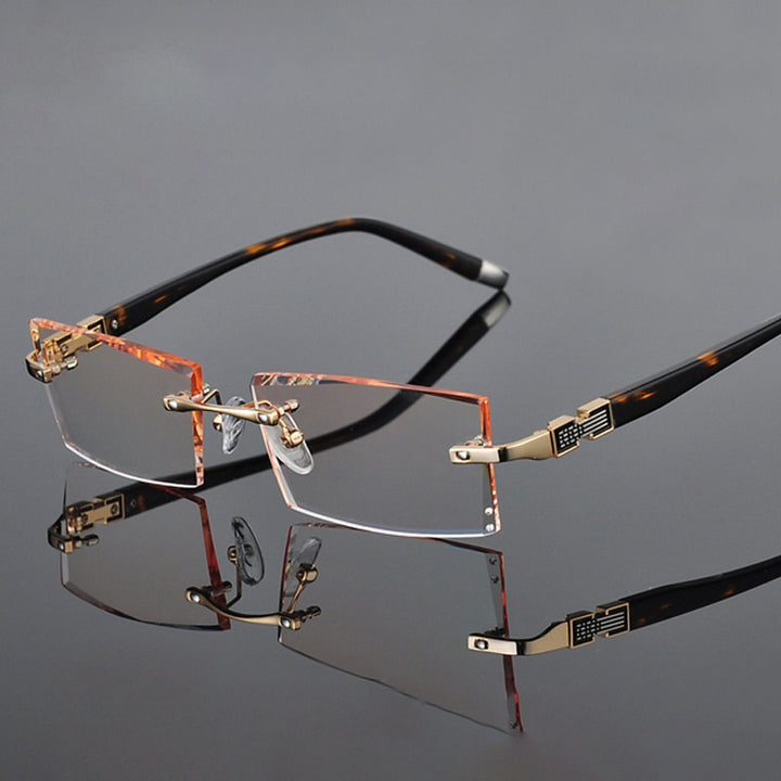Reven Jate 58050 Alloy Rimless Diamond Cutting Man Glasses Frame Eyeglasses Men Eyewear Rimless Reven Jate golden
