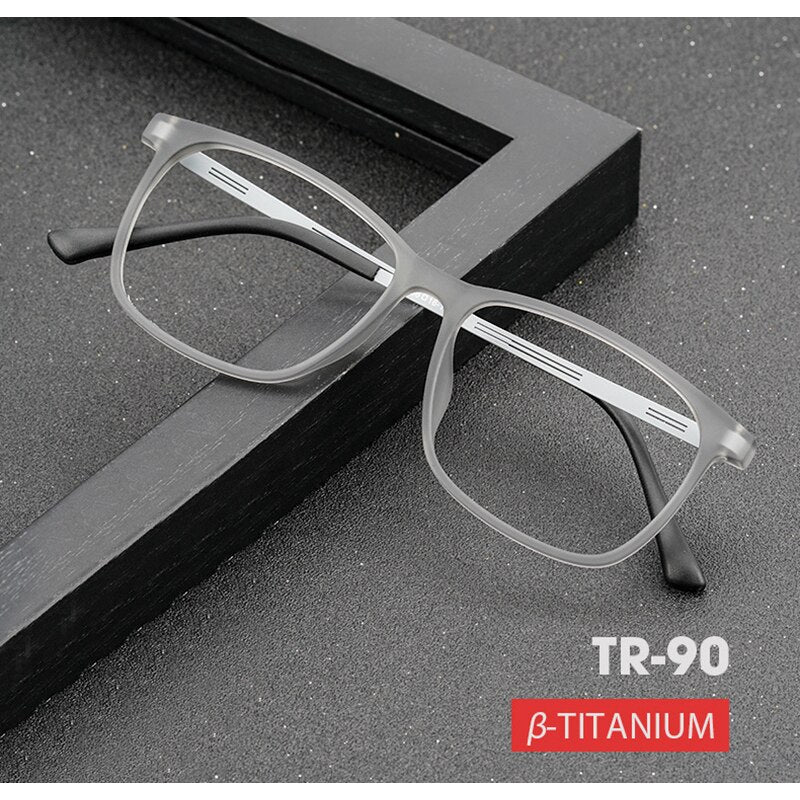 Hotony Unisex Full Rim Square TR 90 Resin B Titanium Frame Eyeglasses 9825 Full Rim Hotony