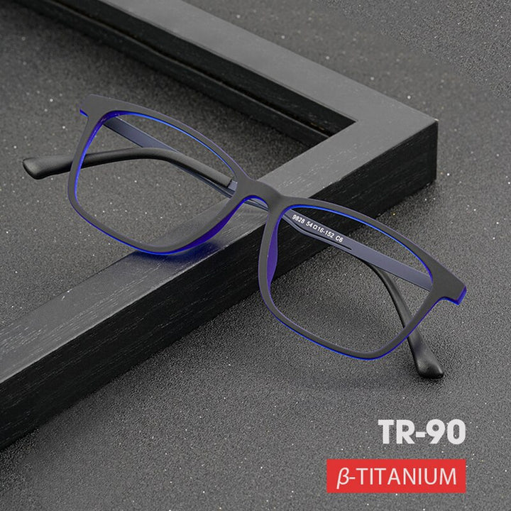 Hotony Unisex Full Rim Square TR 90 Resin B Titanium Frame Eyeglasses 9828 Full Rim Hotony