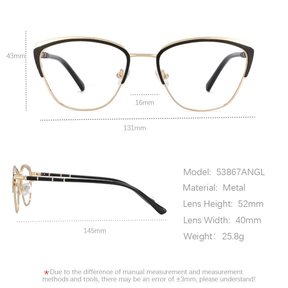 CCspace Women's Full Rim Square Cat Eye Alloy Frame Eyeglasses 53867 Full Rim CCspace