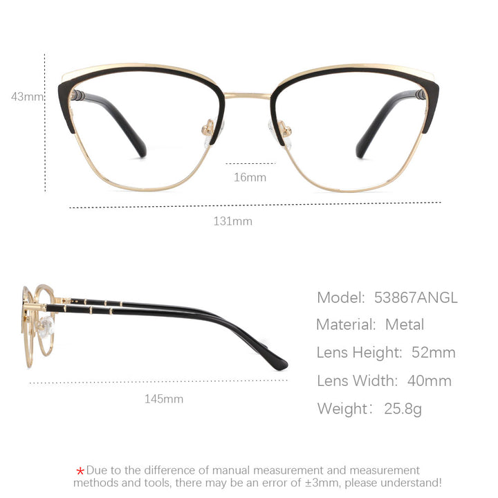 CCspace Women's Full Rim Square Cat Eye Alloy Frame Eyeglasses 53867 Full Rim CCspace