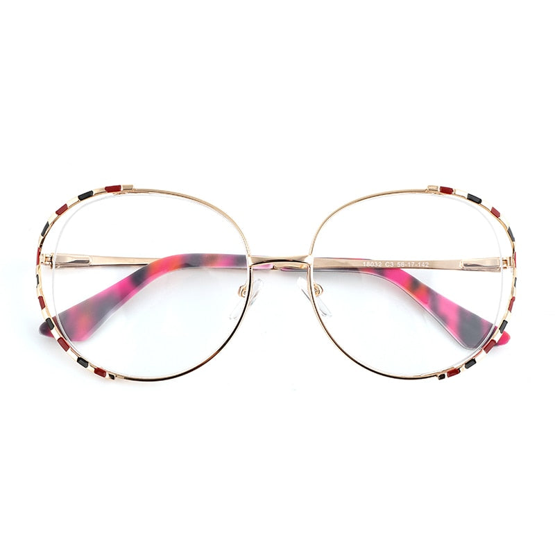 Laoyehui Women's Eyeglasses Alloy Frame Oversize Round 18032 Full Rim Laoyehui C3