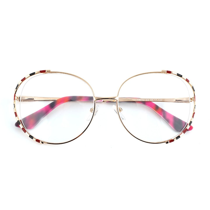 Laoyehui Women's Eyeglasses Alloy Frame Oversize Round 18032 Full Rim Laoyehui C3
