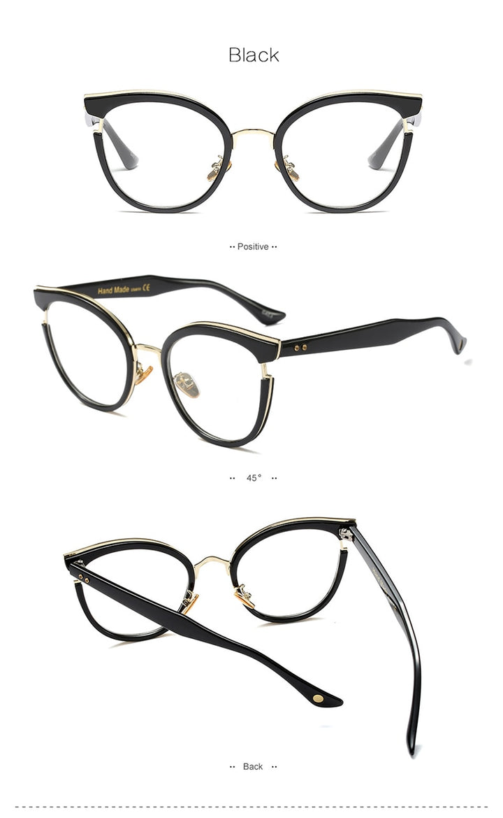 Hotony Women's Full Rim Round Cat Eye Acetate Frame Eyeglasses 97551 Full Rim Hotony