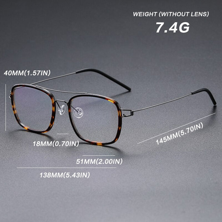 Gatenac Unisex Full Rim Square Titanium Alloy Screwless Double Bridge Frame Eyeglasses Gxyj690 Full Rim Gatenac