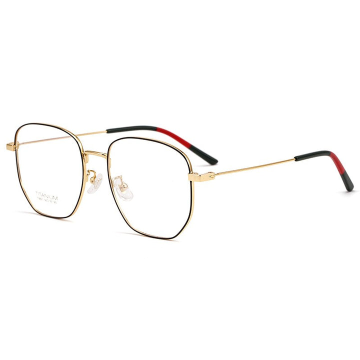 Yimaruili Unisex Full Rim Titanium Polygon Frame Eyeglasses T8821 Full Rim Yimaruili Eyeglasses Black Gold