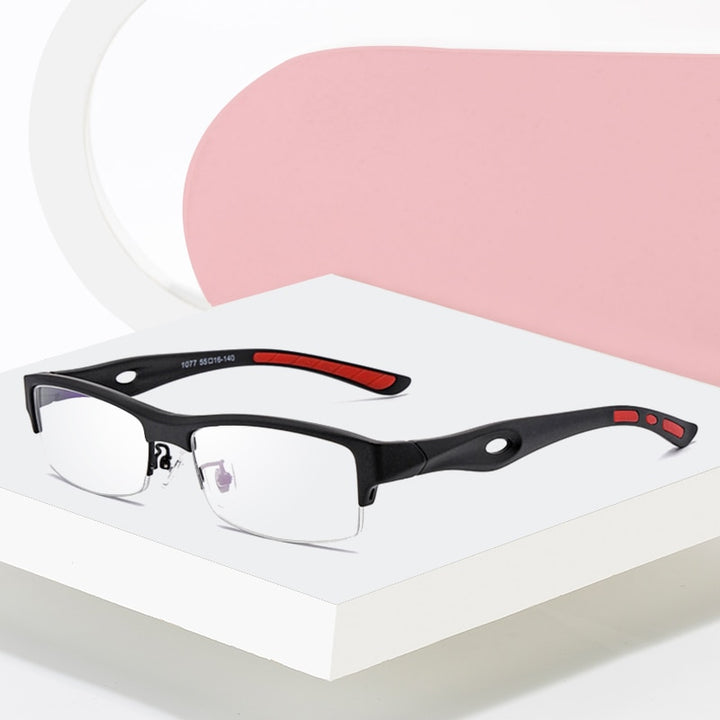 Hotony Men's Semi Rim TR 90 Resin Rectangular Sport Frame Eyeglasses 1077 Semi Rim Hotony