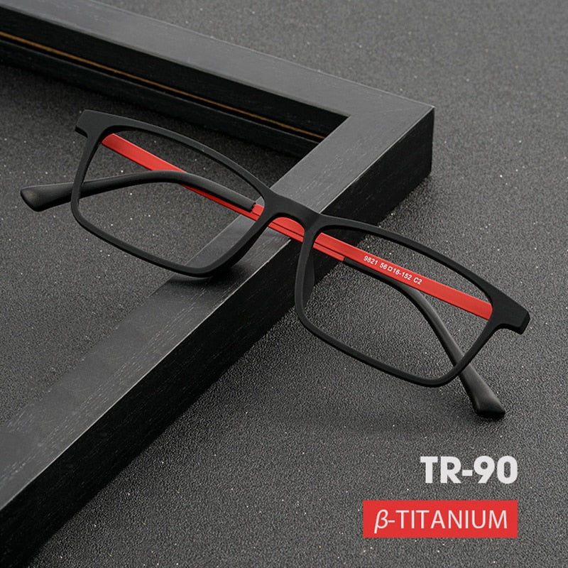 Hotony Unisex Full Rim Rectangle TR 90 Resin B Titanium Frame Eyeglasses 9821 Full Rim Hotony