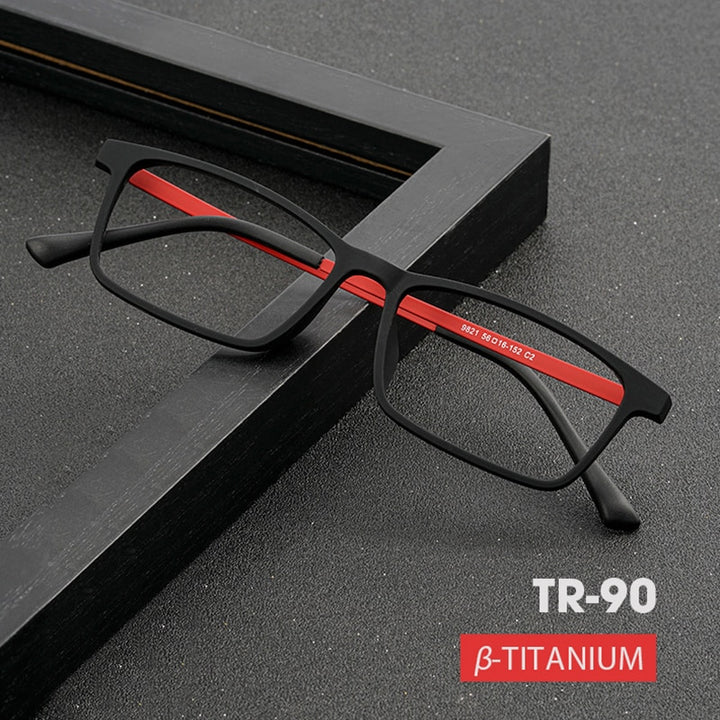 Hotony Unisex Full Rim Rectangle TR 90 Resin B Titanium Frame Eyeglasses 9821 Full Rim Hotony