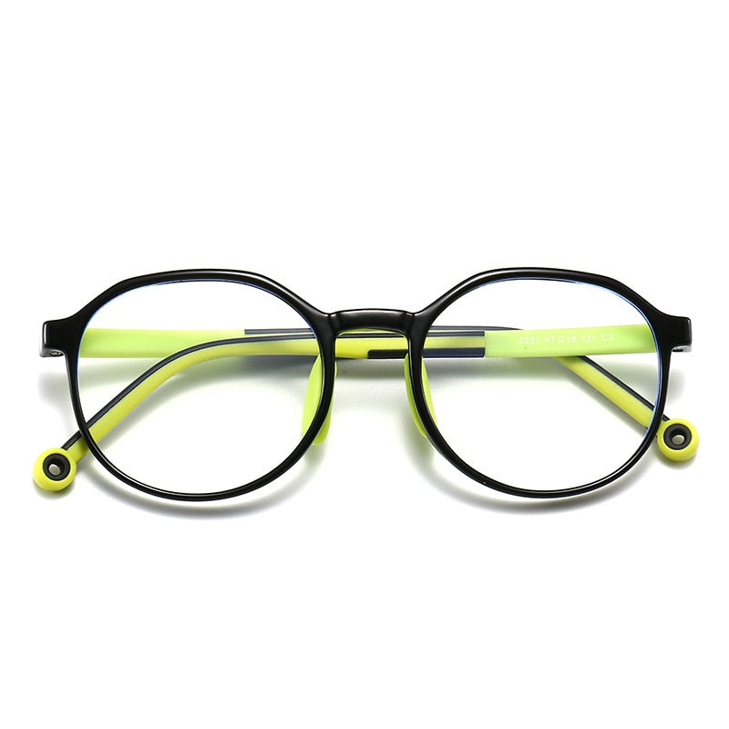 CCspace Children's Unisex Full Rim Round Tr 90 Titanium Frame Eyeglasses 49529 Full Rim CCspace C3Black-Green