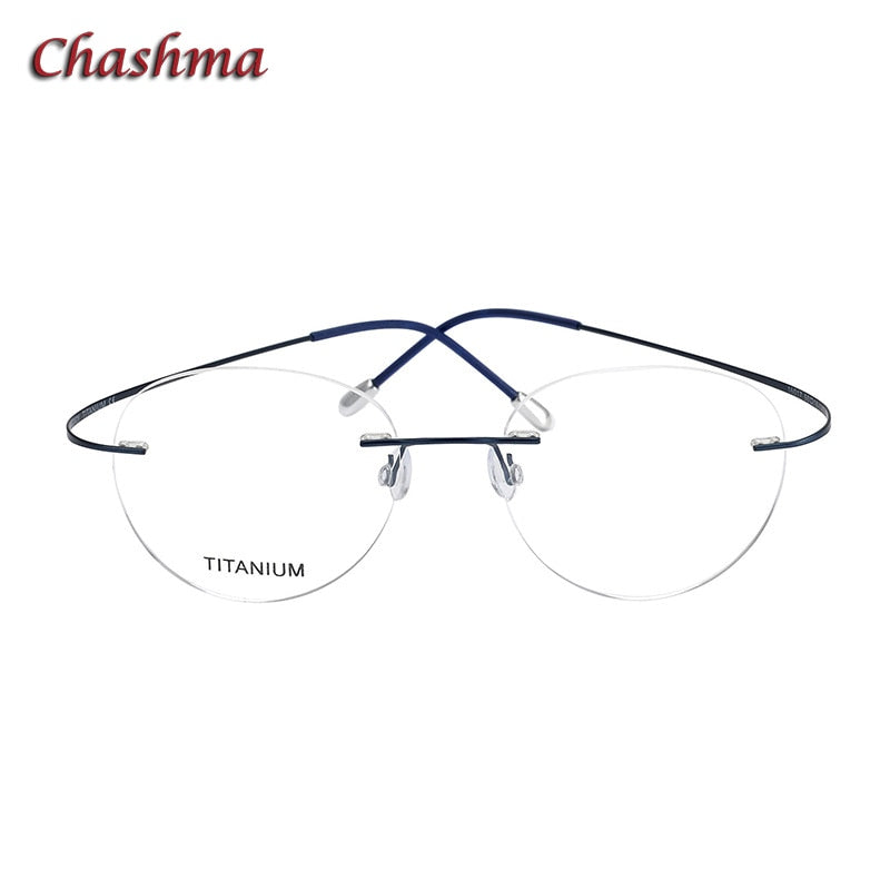 Chashma Ochki Unisex Rimless Round Titanium Eyeglasses 16017 Rimless Chashma Ochki Blue