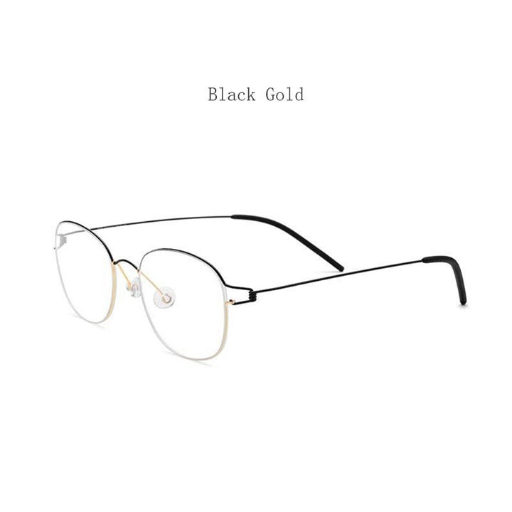 Hdcrafter Unisex Full Rim Round Titanium Screwless Frame Eyeglasses 28618 Full Rim Hdcrafter Eyeglasses Black Gold