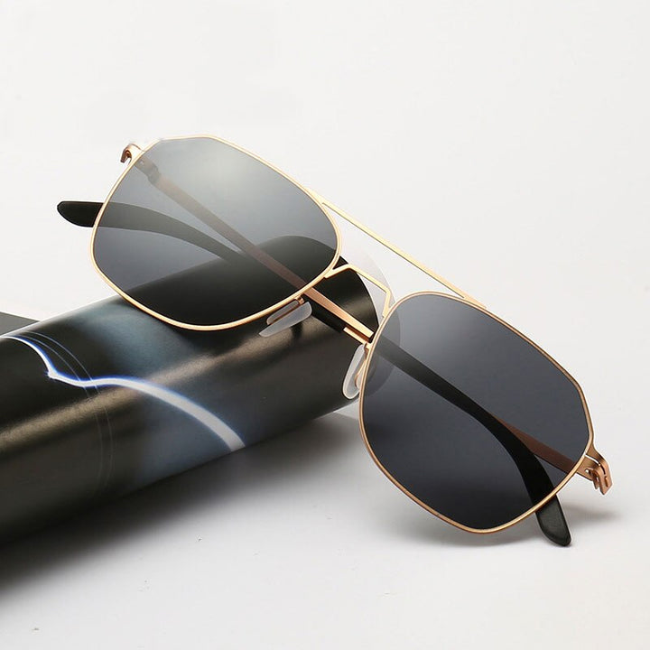 Reven Jate Men's Full Rim Square Double Bridge Alloy Polarized Sunglasses 7704 Sunglasses Reven Jate