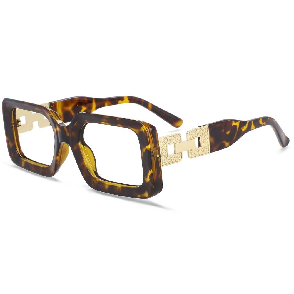 CCspace Unisex Full Rim Oversized Square Resin Frame Eyeglasses 54038 Full Rim CCspace C2Leopard