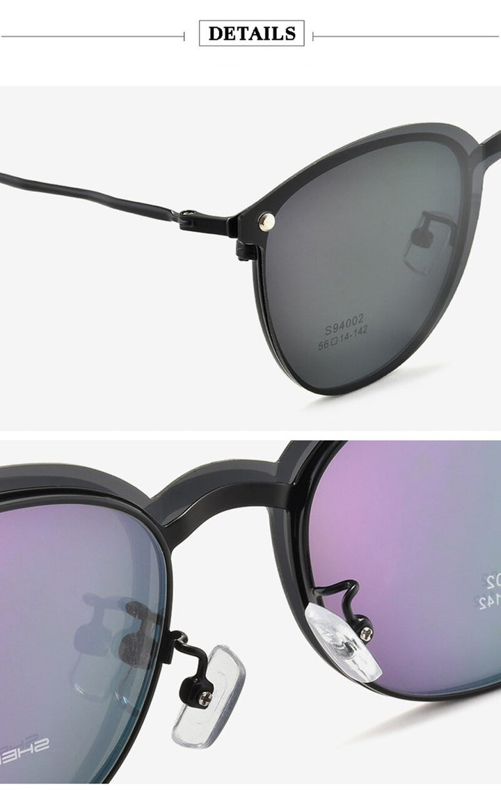 Hotochski Unisex Full Rim Titanium Oval Frame Eyeglasses With Polarized Clip On Sunglasses S94002 With Clip Ons Hotochki