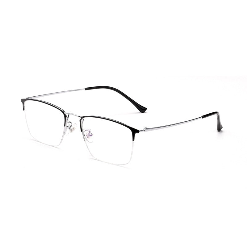 Yimaruili Unisex Semi Rim Titanium Frame Eyeglasses 8017JX Semi Rim Yimaruili Eyeglasses Black Silver