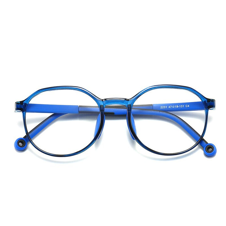 CCspace Children's Unisex Full Rim Round Tr 90 Titanium Frame Eyeglasses 49529 Full Rim CCspace C4Blue-Blue