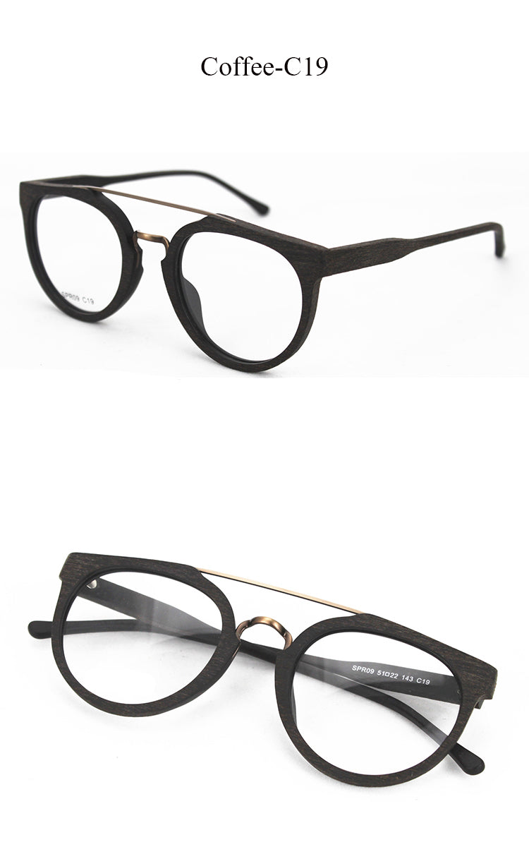 Hdcrafter Unisex Full Rim Round Wood Metal Acetate Double Bridge Frame Eyeglasses Spr09 Full Rim Hdcrafter Eyeglasses