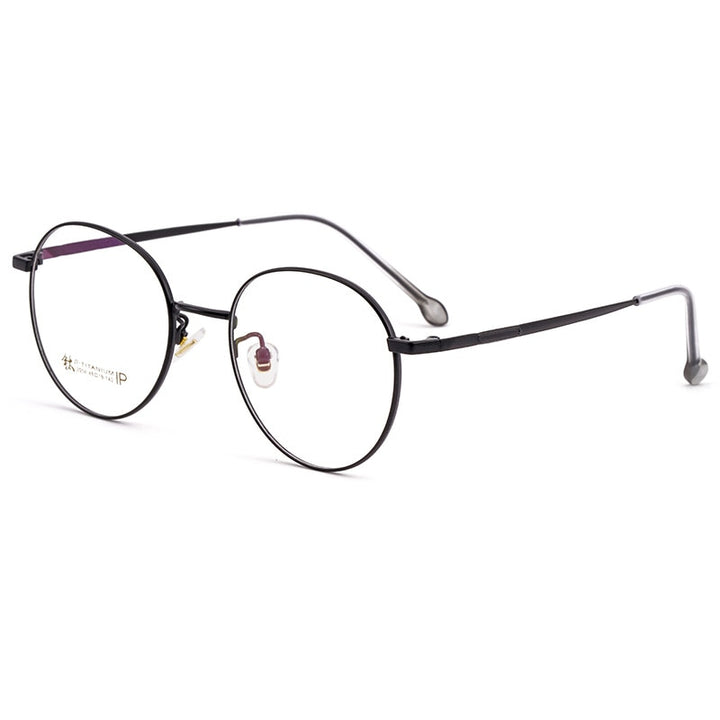 Yimaruili Women's Full Rim Round β Titanium Frame Eyeglasses 2054 Full Rim Yimaruili Eyeglasses Black