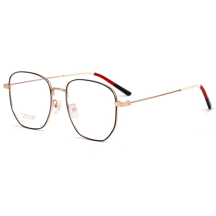 Yimaruili Unisex Full Rim Titanium Polygon Frame Eyeglasses T8821 Full Rim Yimaruili Eyeglasses Black Rose Gold