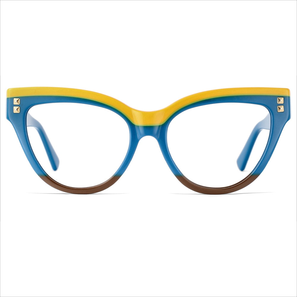 CCspace Unisex Full Rim Oversized Cat Eye Acetate Frame Eyeglasses 49795 Full Rim CCspace Blue