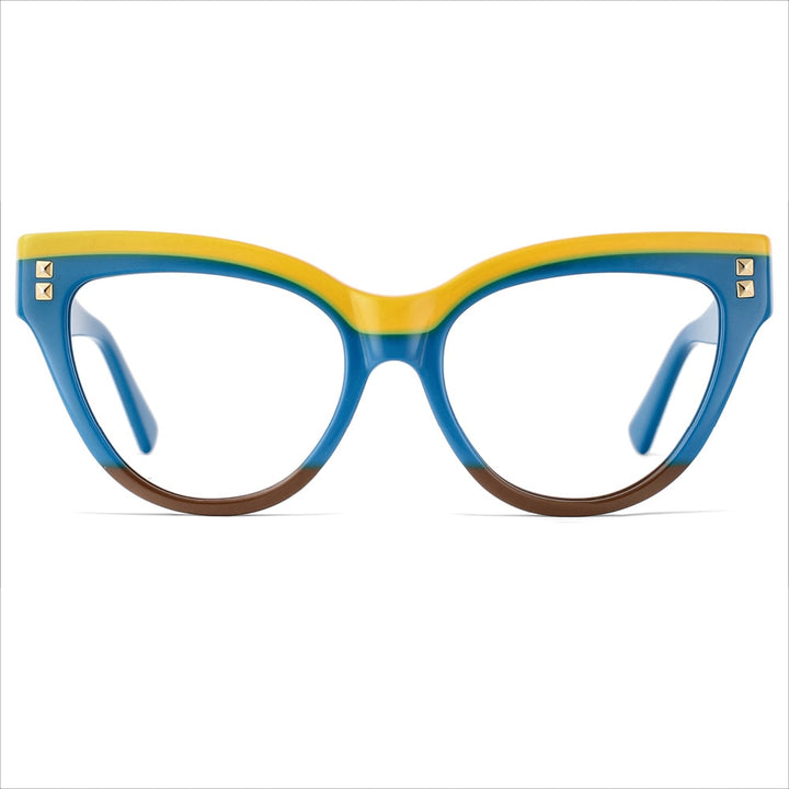CCspace Unisex Full Rim Oversized Cat Eye Acetate Frame Eyeglasses 49795 Full Rim CCspace Blue