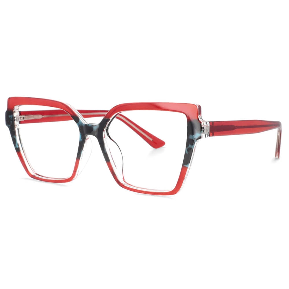 CCspace Women's Full Rim Oversized Square Cat Eye Tr 90 Titanium Frame Eyeglasses 53683 Full Rim CCspace Red