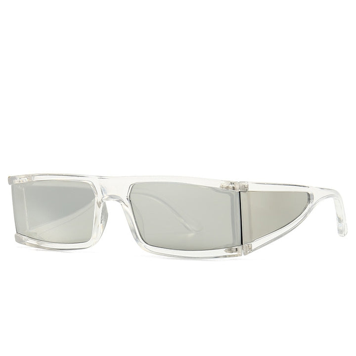 CCspace Unisex Full Rim Rectangle Resin Goggle Frame Sunglasses 46198 Sunglasses CCspace Sunglasses C2 clear silver