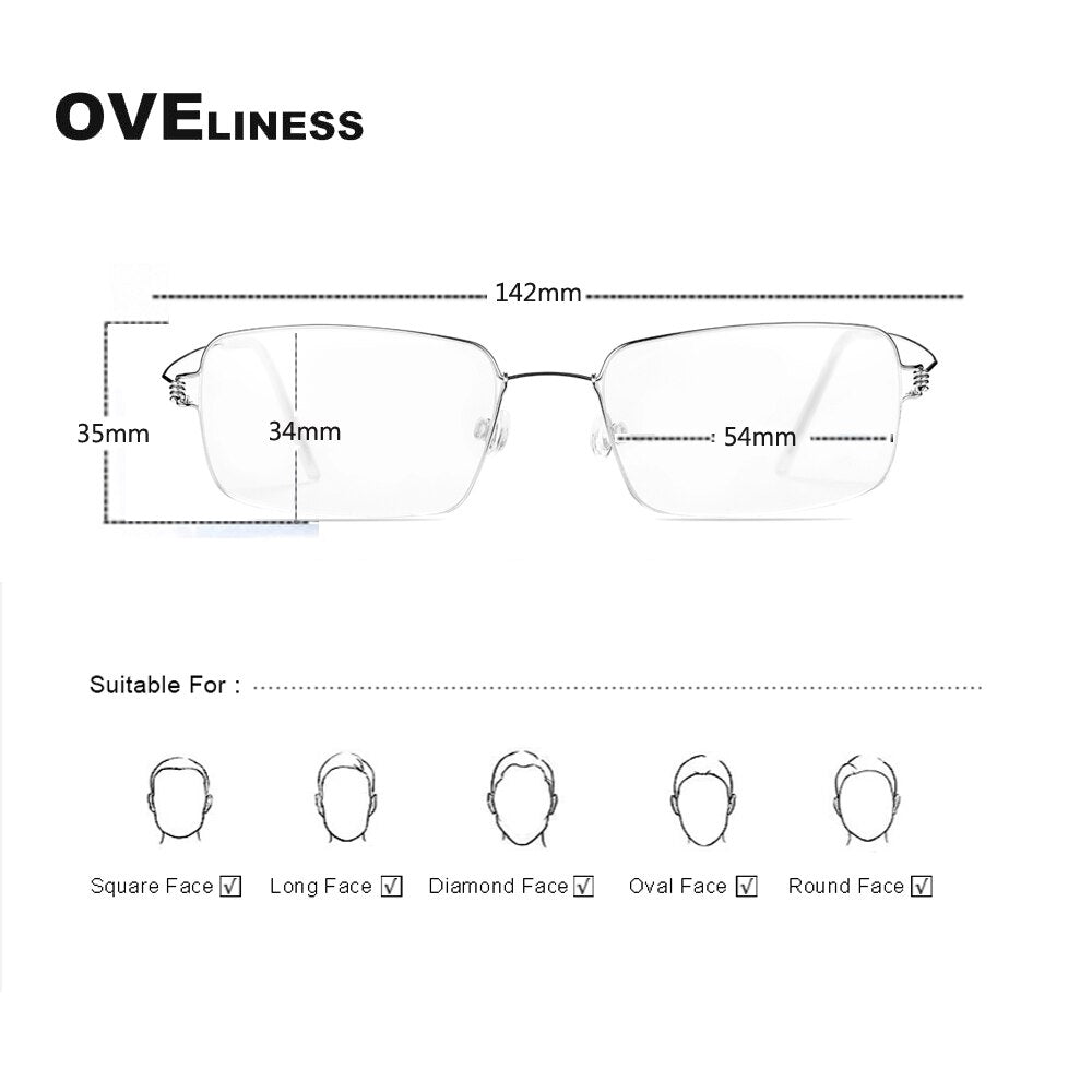 Oveliness Unisex Full Rim Square Screwless Titanium Alloy Eyeglasses Full Rim Oveliness