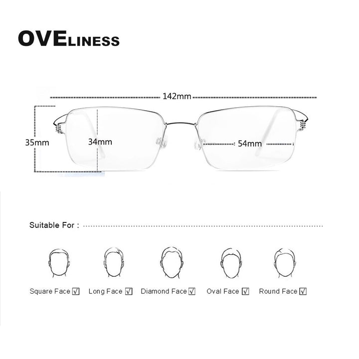 Oveliness Unisex Full Rim Square Screwless Titanium Alloy Eyeglasses Full Rim Oveliness