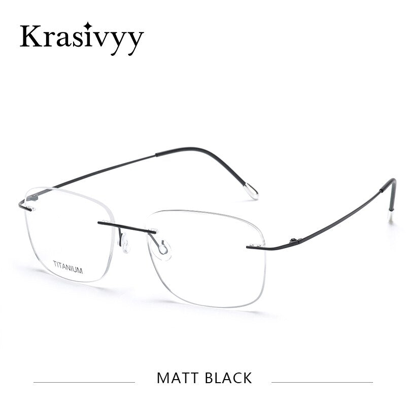 Krasivyy Unisex Rimless Square Titanium Eyeglasses Kr6010 Rimless Krasivyy Matt Black