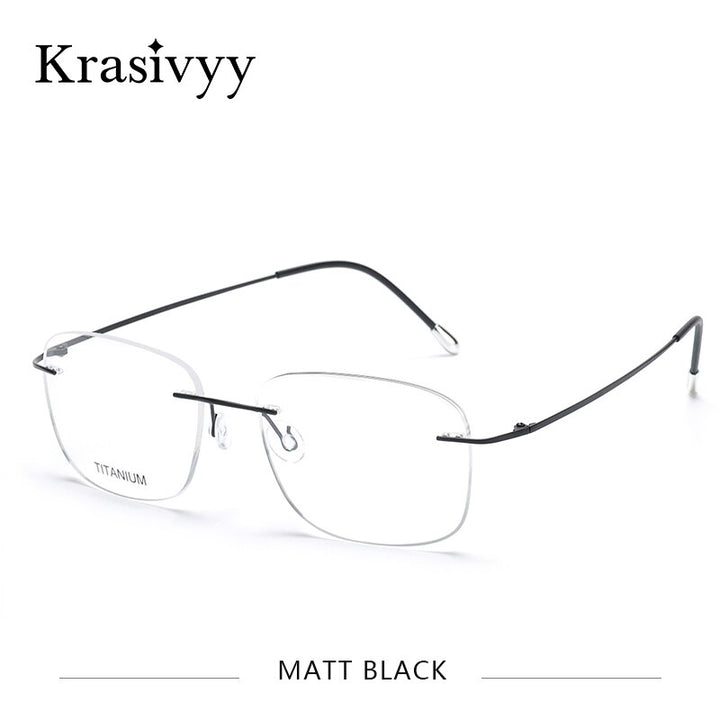 Krasivyy Unisex Rimless Square Titanium Eyeglasses Kr6010 Rimless Krasivyy Matt Black