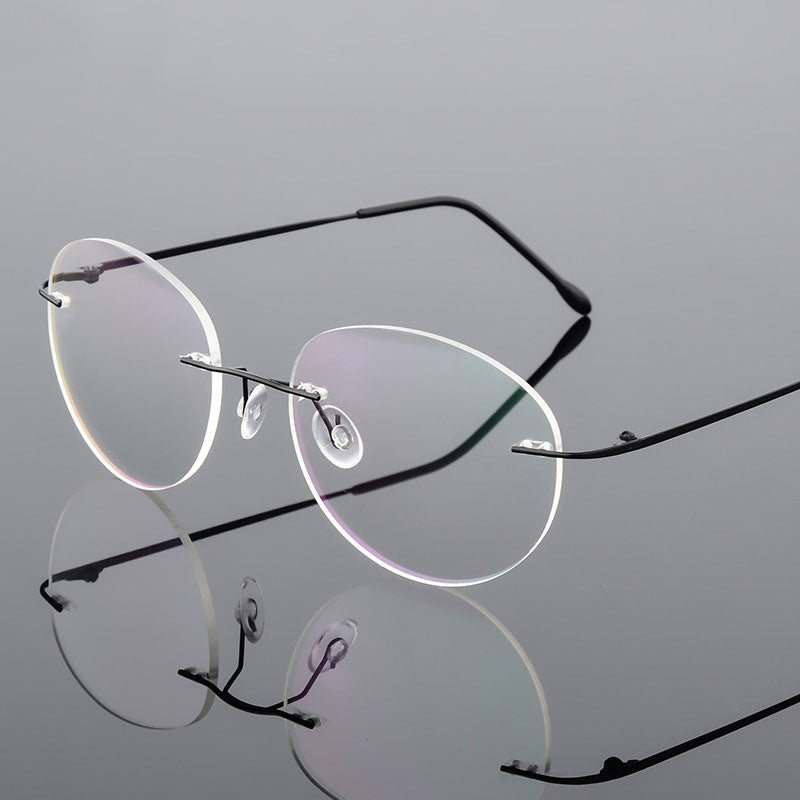 Handoer Unisex Rimless Customized Shaped Lenses 862 Alloy Eyeglasses Rimless Handoer Black