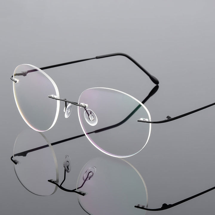 Handoer Unisex Rimless Customized Shaped Lenses 862 Alloy Eyeglasses Rimless Handoer Black