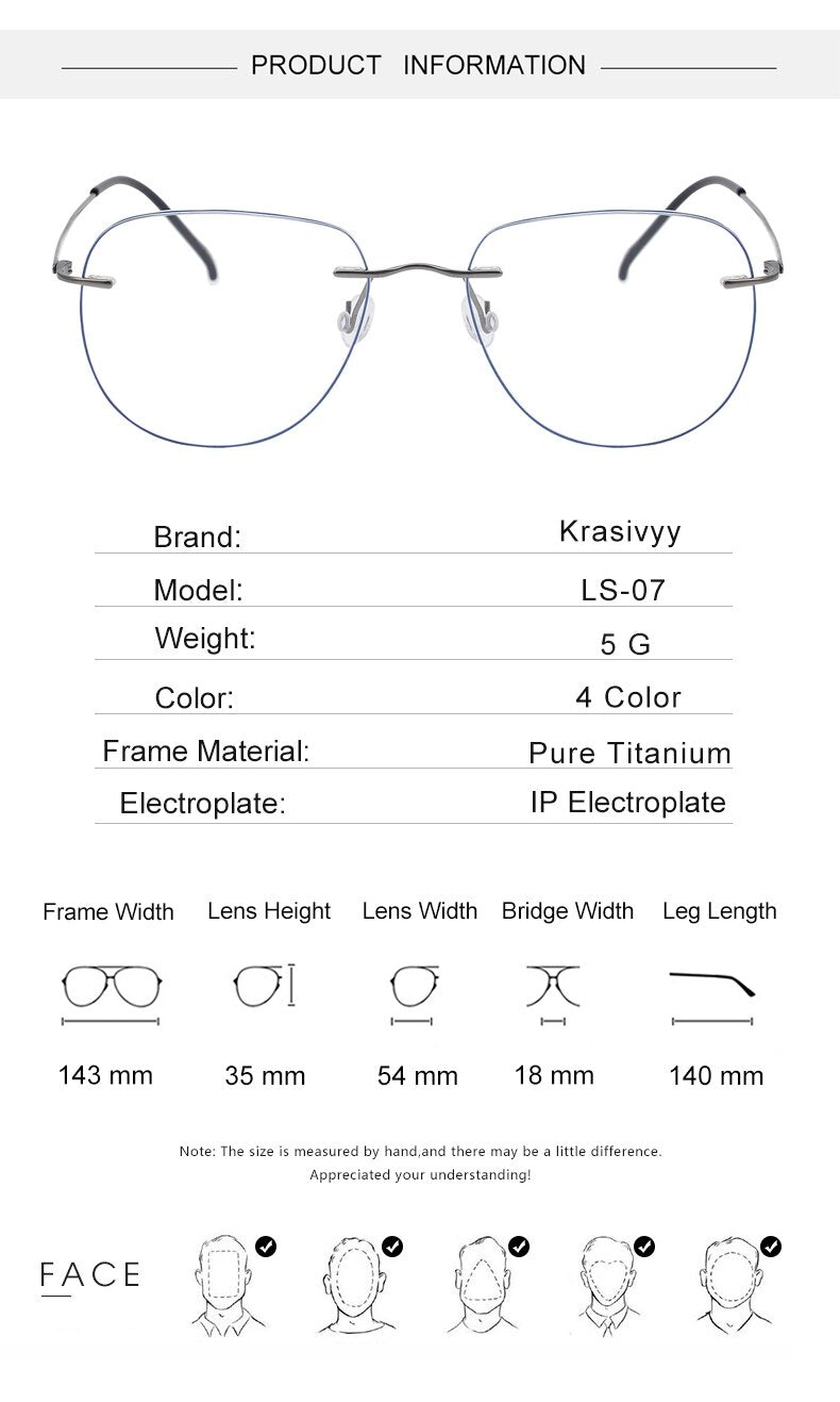 Krasivyy Unisex Rimless Oval Square Titanium Eyeglasses Ls07 Rimless Krasivyy