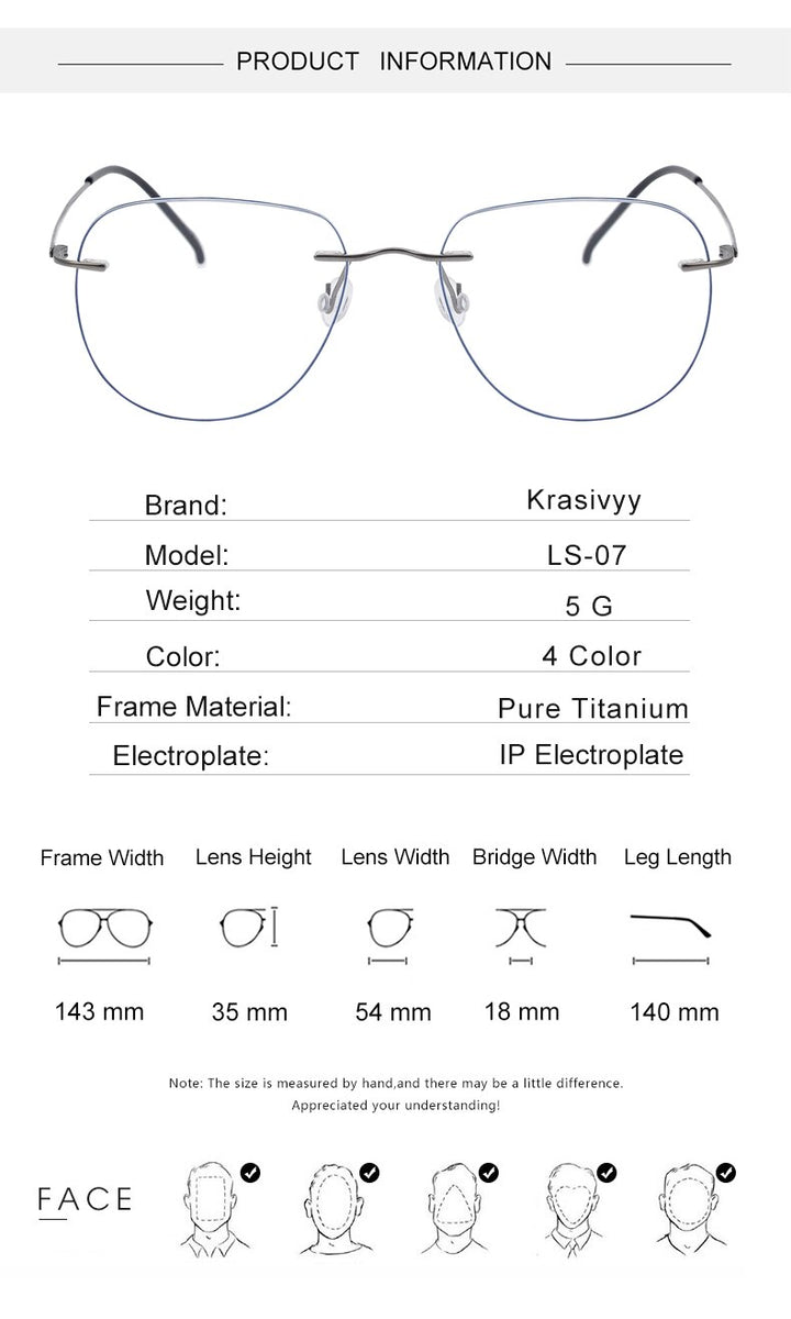 Krasivyy Unisex Rimless Oval Square Titanium Eyeglasses Ls07 Rimless Krasivyy