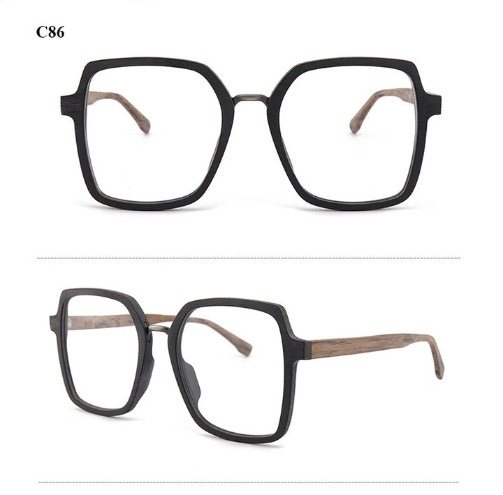 Hdcrafter Unisex Full Rim Polygonal Wood Frame Eyeglasses 6109 Full Rim Hdcrafter Eyeglasses