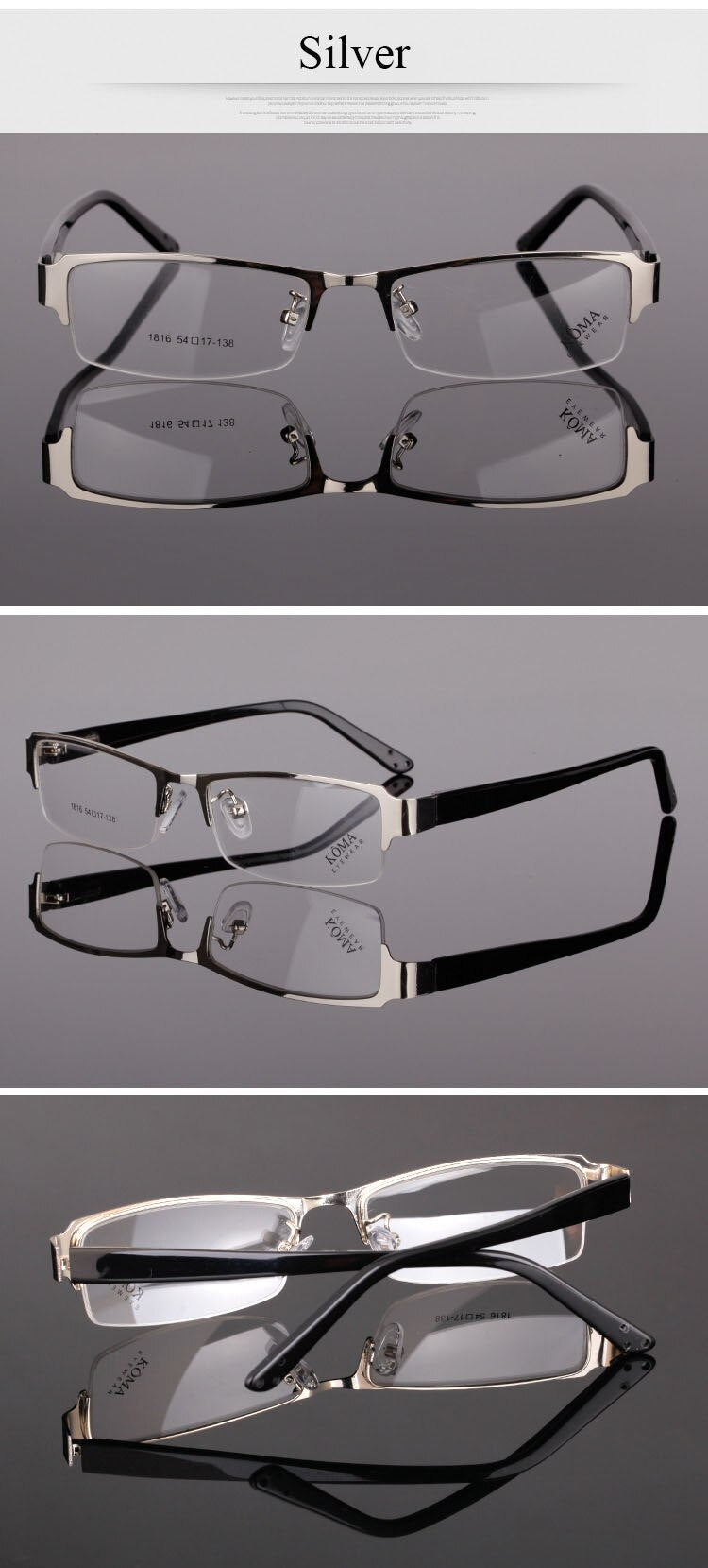 Bclear Men's Semi Rim Acetate Alloy Square Eyeglasses Spring Hinge N1816 Semi Rim Bclear